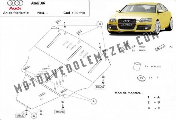 Acél motor, sebbeségváltó, hütő, első lökhárító védőlemez Audi A6