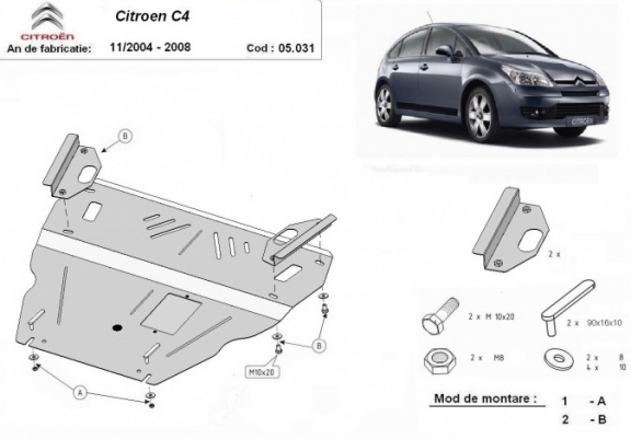 Acél motor, kapcsolószekrény, hűtő védőlemez Citroen C4