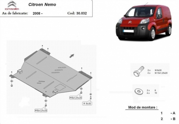 Acél motor, kapcsolószekrény védőlemez Citroen Nemo