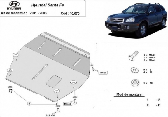 Acél motor, kapcsolószekrény, hűtő védőlemez Hyundai Santa Fe