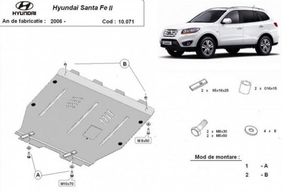 Acél motor, kapcsolószekrény, hűtő védőlemez Hyundai Santa Fe