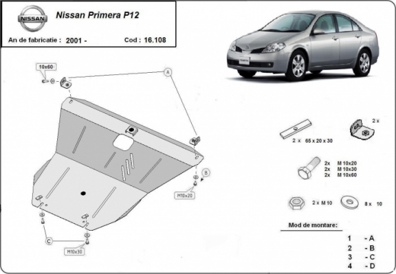 Acél motor, kapcsolószekrény, hűtő védőlemez Nissan Primera P12