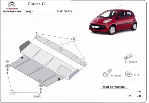 Acél motor, sebességváltó, hűtő, első lökhárító védőlemez Citroen C 1