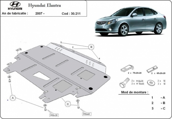 Acél motor, kapcsolószekrény, hűtő védőlemez Hyundai Elantra 1