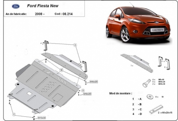 Acél motor, sebességváltó, hűtő, első lökhárító védőlemez Ford Fiesta