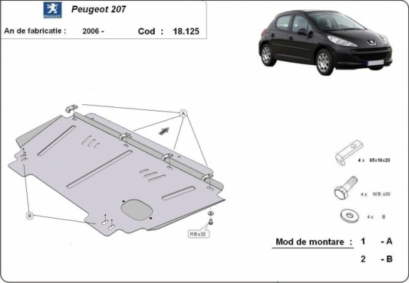 Acél motor, kapcsolószekrény, hűtő védőlemez Peugeot 207