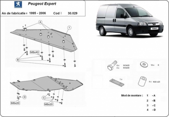 Acél motor, kapcsolószekrény, hűtő védőlemez Peugeot Expert