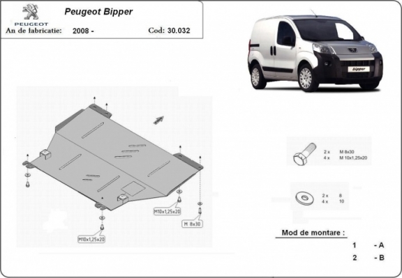Acél motor, kapcsolószekrény védőlemez Peugeot Bipper