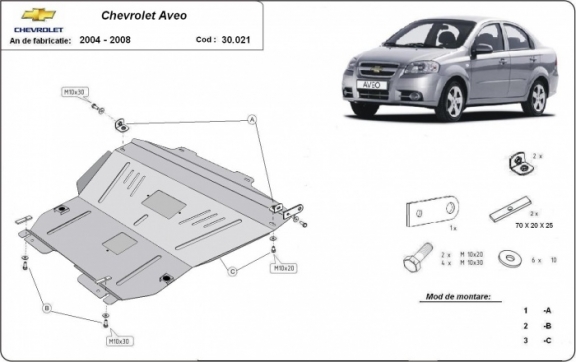 Acél motor, sebességváltó, hűtő, első lökhárító védőlemez Chevrolet Aveo