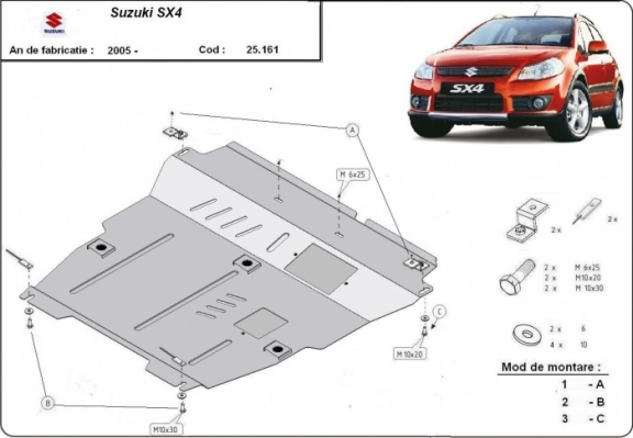 Acél motor, kapcsolószekrény védőlemez Suzuki SX 4