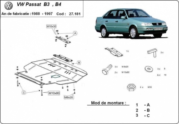 Acél motor, kapcsolószekrény védőlemez Volkswagen Passat - B3, B4