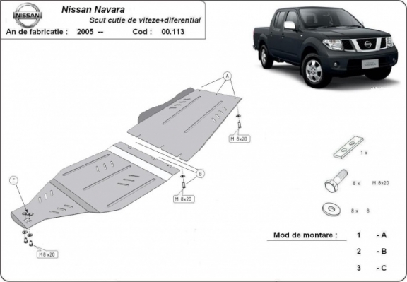 Acél kapcsolószekrény, osztómű védőlemez Nissan Navara