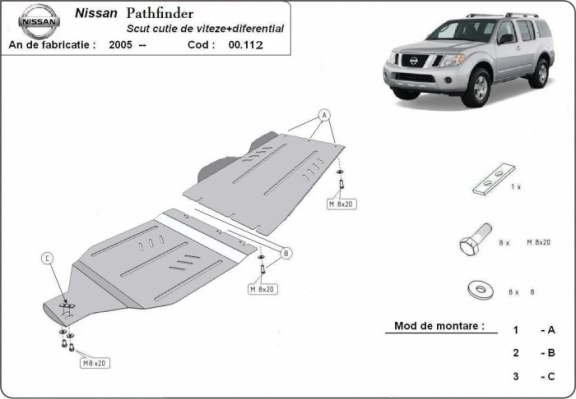 Acél kapcsolószekrény, osztómű védőlemez Nissan Pathfinder