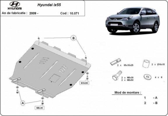 Acél motor, kapcsolószekrény védőlemez Hyundai ix55