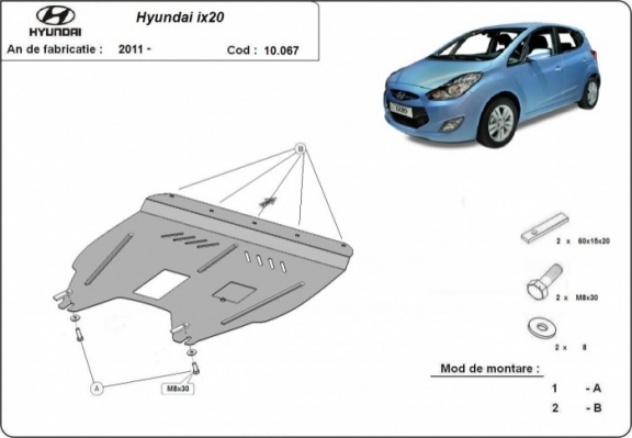 Acél motor, kapcsolószekrény védőlemez Hyundai ix20