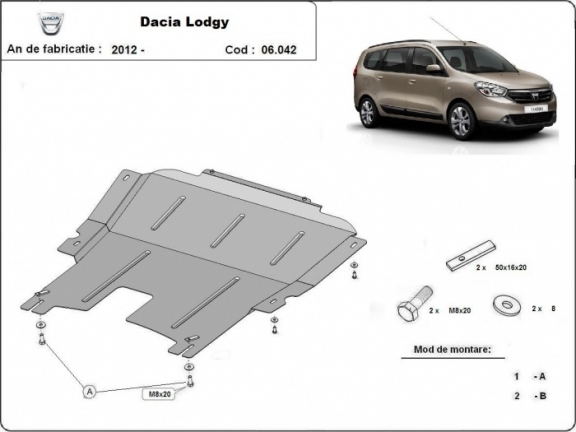 Acél motor, kapcsolószekrény védőlemez Dacia Lodgy