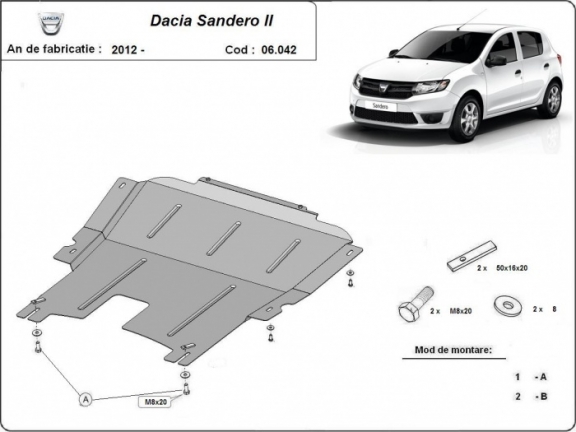 Acél motor, kapcsolószekrény védőlemez Dacia Sandero 2