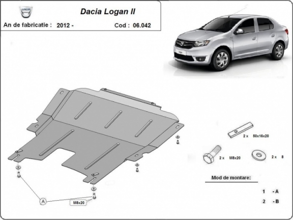 Acél motor, kapcsolószekrény védőlemez Dacia Logan 2