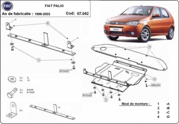 Acél motor, kapcsolószekrény védőlemez Fiat Palio