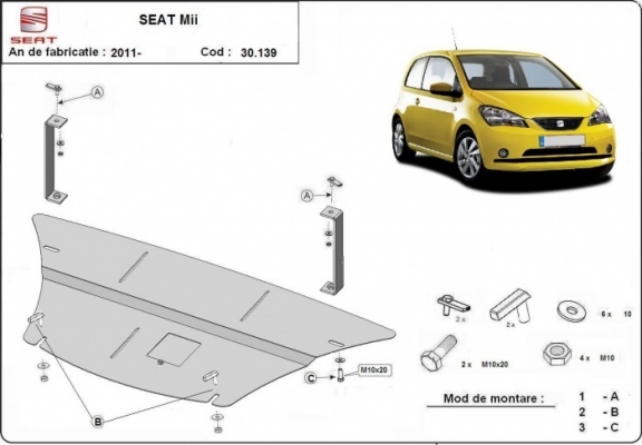 Acél motor, kapcsolószekrény védőlemez Seat Mii