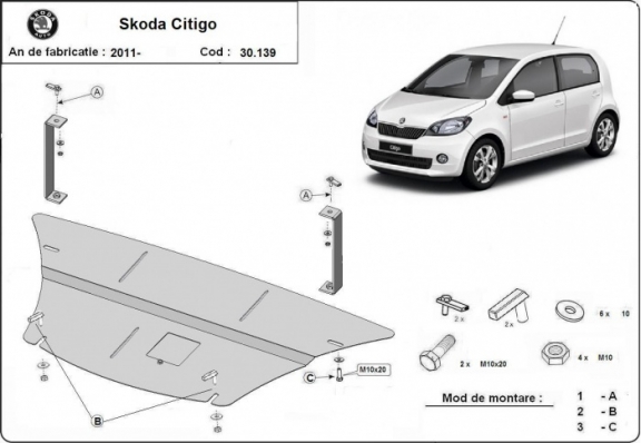 Acél motor, kapcsolószekrény védőlemez Skoda Citigo