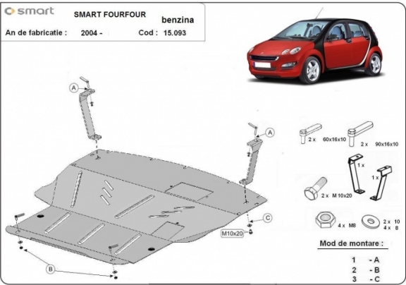 Acél motor, kapcsolószekrény védőlemez Smart ForFour