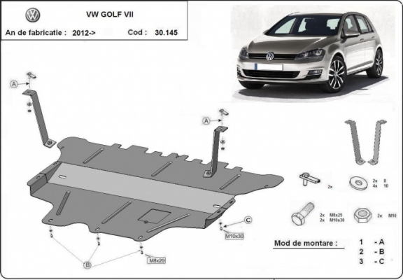 Acél motor, kapcsolószekrény védőlemez VW Golf 7