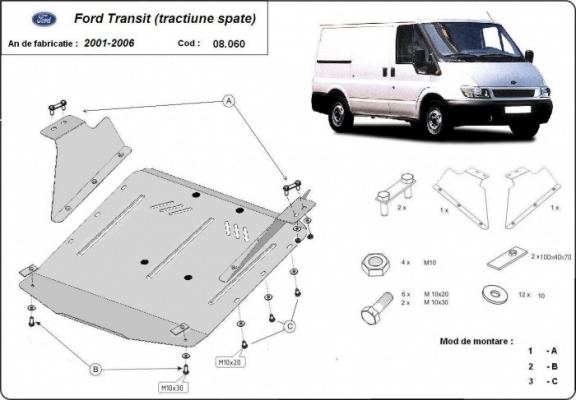 Acél motor, kapcsolószekrény védőlemez Ford Transit - RWD