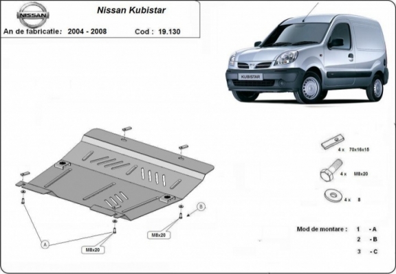Acél motor, kapcsolószekrény védőlemez Nissan Kubistar
