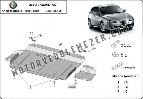 Acél motor, kapcsolószekrény védőlemez Alfa Romeo 147