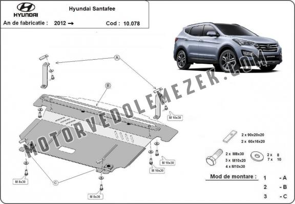 Acél motor, kapcsolószekrény, hütő védőlemez Hyundai Santa Fe