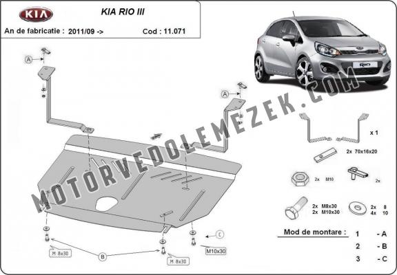 Acél motor, kapcsolószekrény védőlemez Kia Rio 3