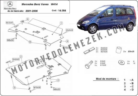 Acél motor, sebbeségváltó, hütő, első lökhárító védőlemez Mercedes Vaneo W414