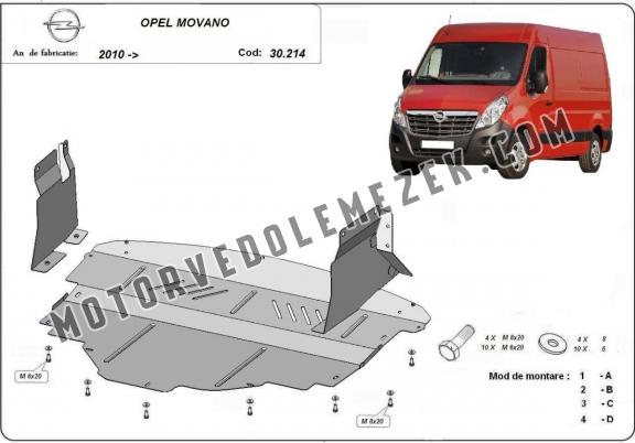 Acél motor, sebbeségváltó, hütő, első lökhárító védőlemez Opel Movano B