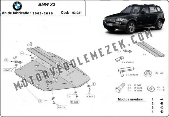Acél hütő, első lökhárító védőlemez BMW X3