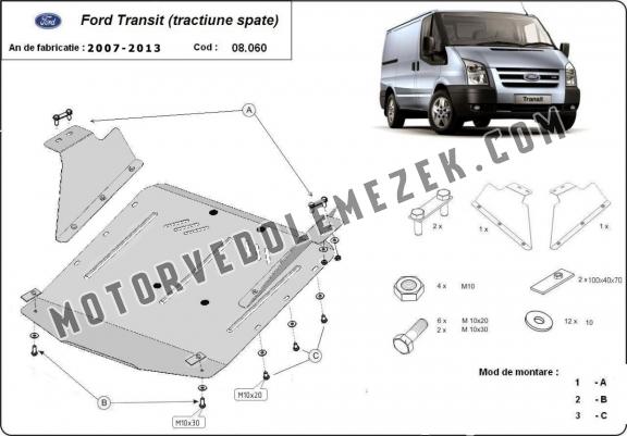 Acél motor, sebbeségváltó, hütő, első lökhárító védőlemez Ford Transit - RWD