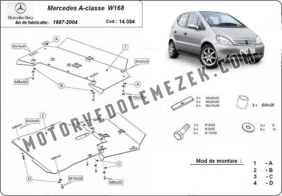 Acél motor, sebbeségváltó, hütő, első lökhárító védőlemez Mercedes A-Classe W168