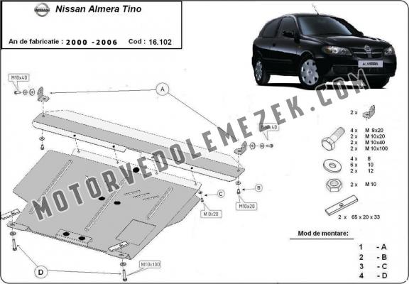 Acél motor, sebbeségváltó, hütő, első lökhárító védőlemez Nissan Almera Tino