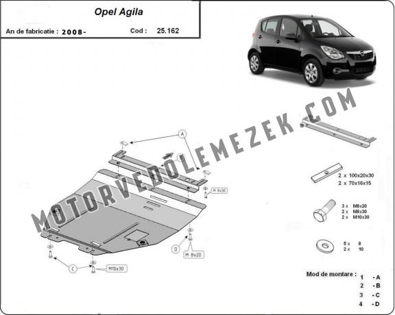 Acél motor, kapcsolószekrény védőlemez Opel Agila (H08)