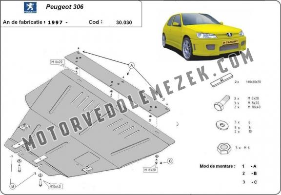 Acél motor, kapcsolószekrény, hütő védőlemez Peugeot 306