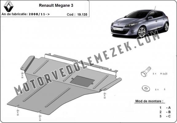 Acél motor, kapcsolószekrény védőlemez Renault Megane 3