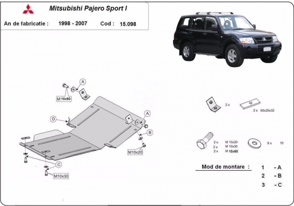 Acél motor, hűtő védőlemez Mitsubishi Pajero Sport 1