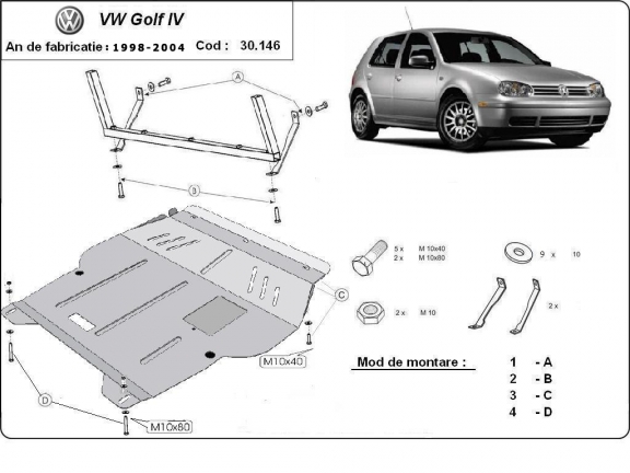 Acél motor, sebességváltó, hűtő, első lökhárító védőlemez VW Golf mk4