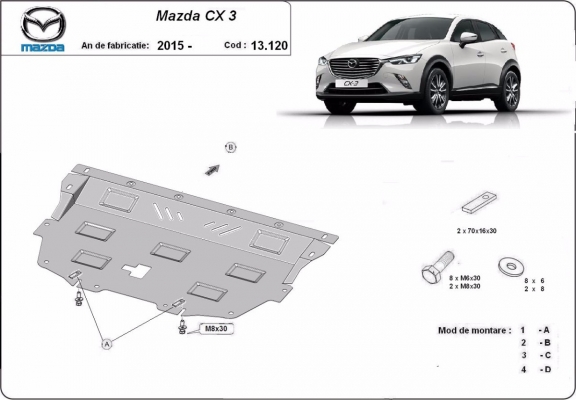 Acél motor, kapcsolószekrény védőlemez Mazda CX3
