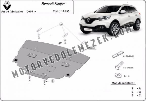 Acél motor, kapcsolószekrény, hütő védőlemez Renault Kadjar