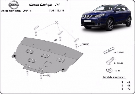 Acél motor, sebességváltó, hűtő, első lökhárító védőlemez Nissan Qashqai J11