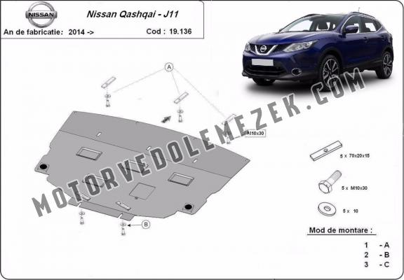 Acél motor, sebbeségváltó, hütő, első lökhárító védőlemez Nissan Qashqai J11