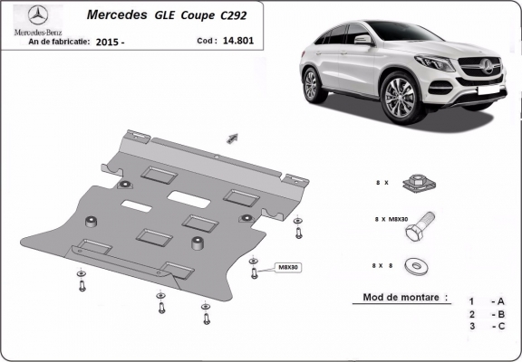 Acél motor, kapcsolószekrény védőlemez Mercedes GLE Coupe C292