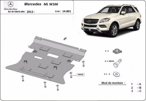 Acél motor, kapcsolószekrény védőlemez Mercedes ML W166