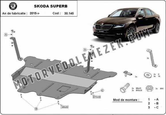 Acél motor, sebbeségváltó, hütő, első lökhárító védőlemez Skoda Superb